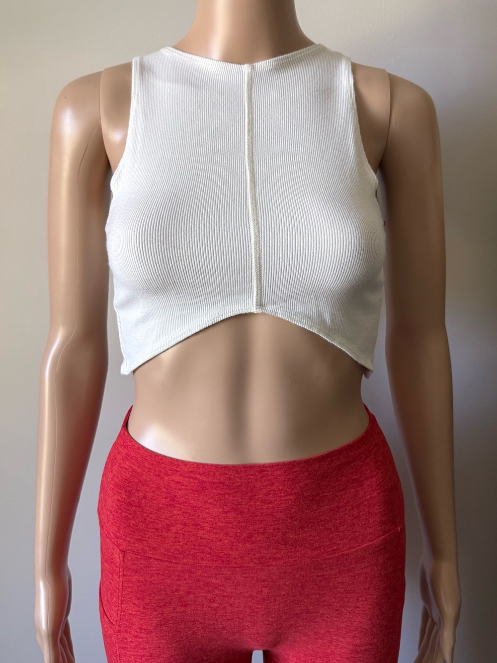 Joah Brown Cream Ribbed Cropped Tank